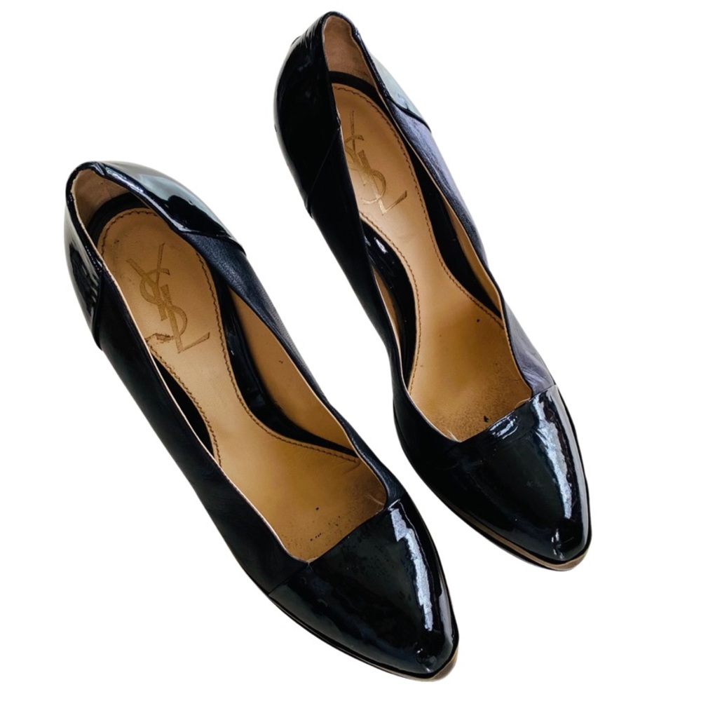 YSL Black Leather Round Toe Heels